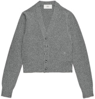 (Women) AMI Paris Grey Cardigan with Tonal Heart Embroidery. FKC127005-055 (Women) AMI Paris Grey Cardigan with Tonal Heart Embroidery. FKC127005-055