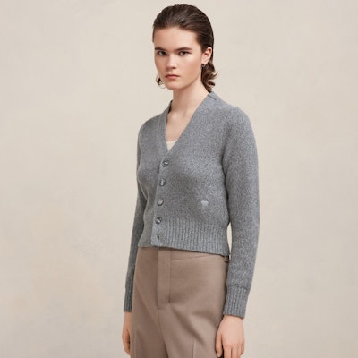 (W) AMI Paris 灰色毛衣外套搭配同色系愛心刺繡 FKC127005-055 Details for (W) AMI Paris 灰色毛衣外套搭配同色系愛心刺繡 FKC127005-055