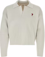 (Women) AMI PARIS Heart Embroidered Knit Long Sleeve Polo Shirt Grey White. UPL346KN0042193 (Women) AMI PARIS Heart Embroidered Knit Long Sleeve Polo Shirt Grey White. UPL346KN0042193