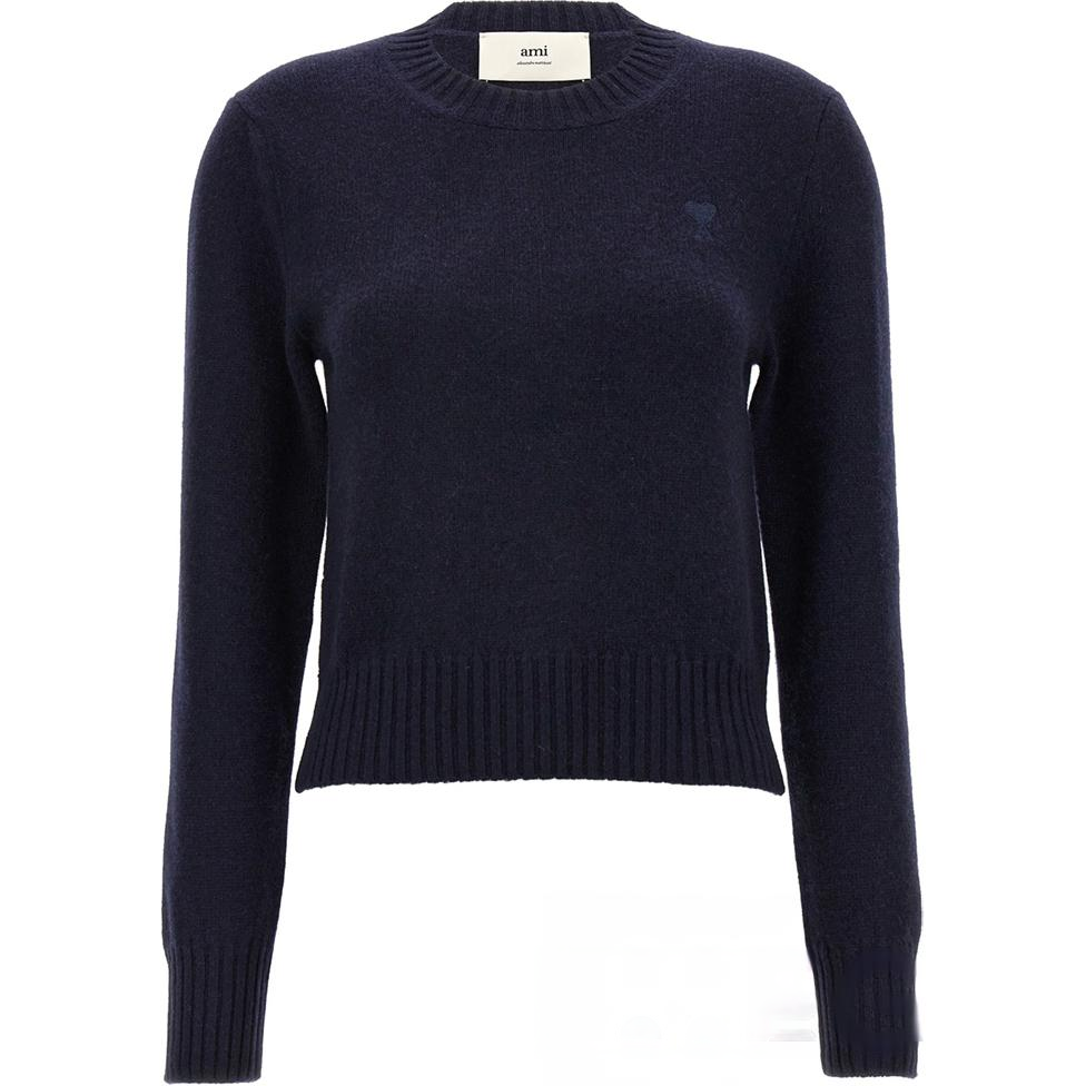 (Women) AMI PARIS  Navy Blue Crewneck Sweater with Logo Patch. FKS0570054-011 圖 2