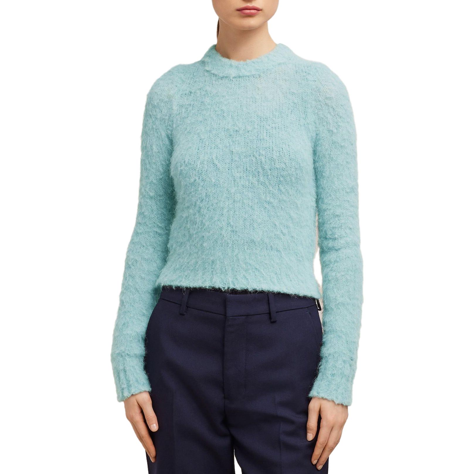 Lookbook (Women) AMI PARIS  Plain Blend Crewneck Sweater Aquamarine Color. FKS026KN0021468