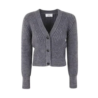 (Women) AMI Paris Ribbed Knit Cropped Cardigan Grey FKC051027-055