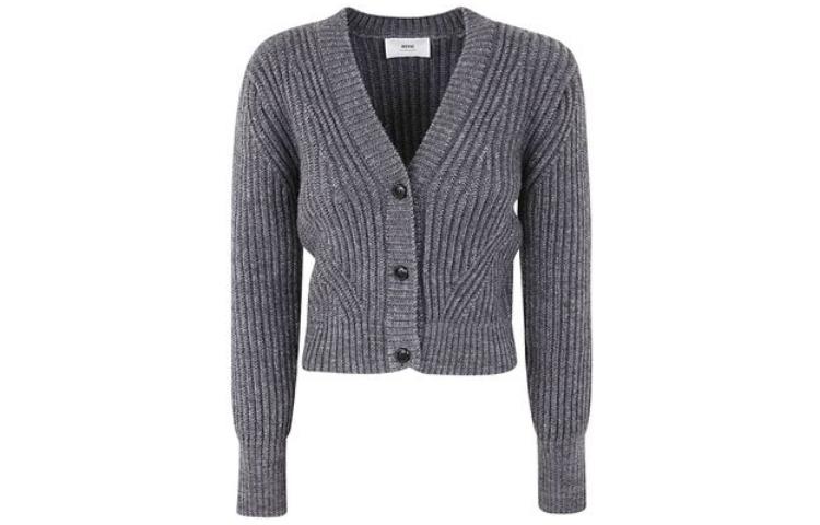 (Women) AMI Paris  Ribbed Knit Cropped Cardigan Grey FKC051027-055 圖 2