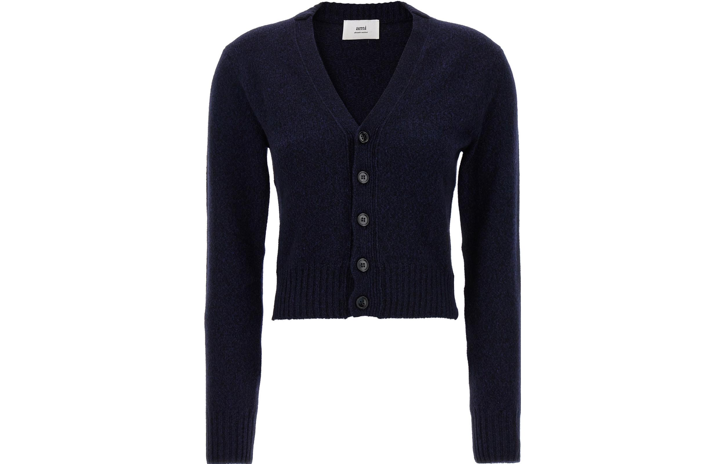 (Women) AMI Paris  Solid Button Knit Sweater Blue FKC127005430