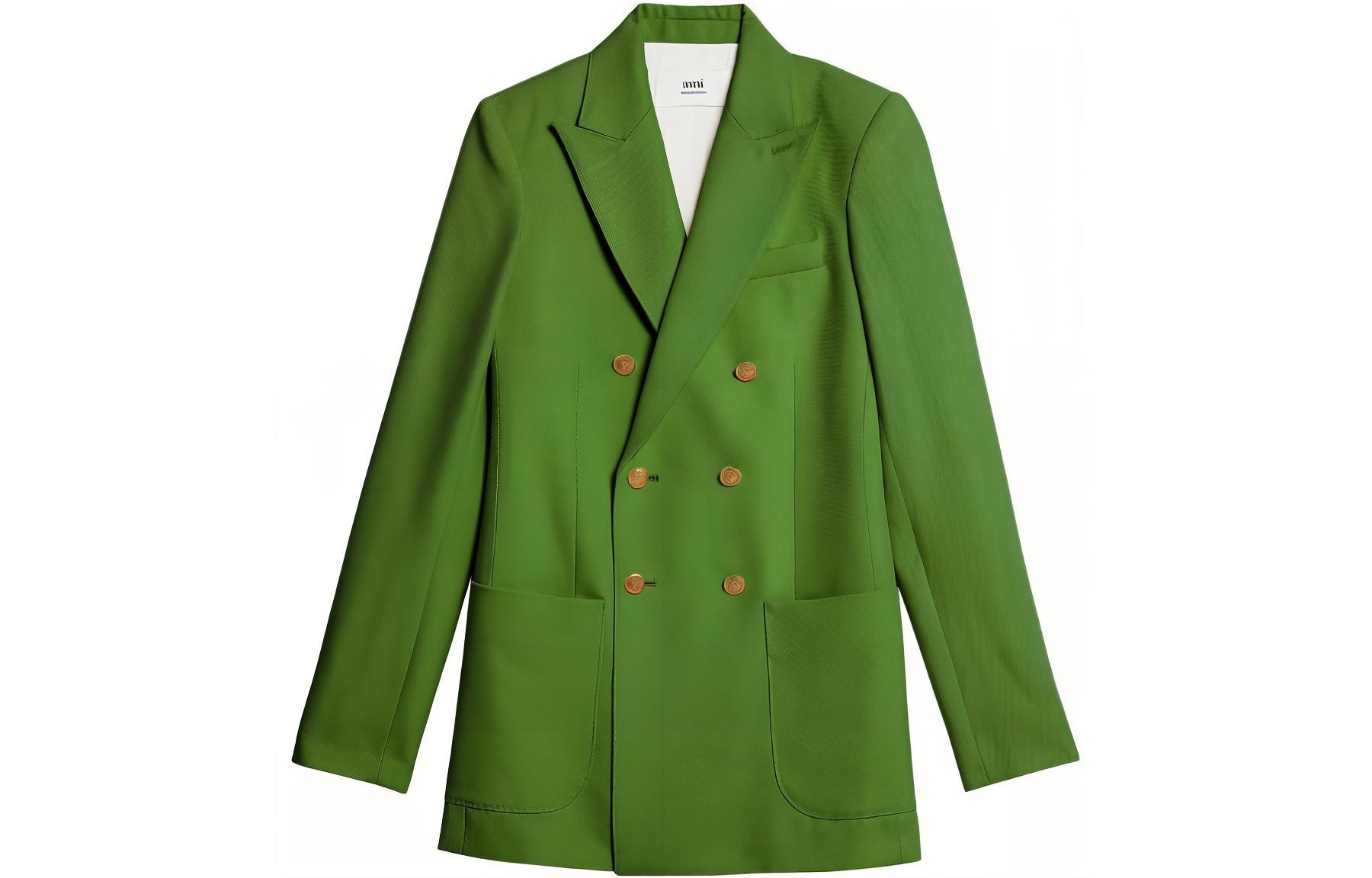 (Women) AMI Paris  Solid Double-Breasted Blazer - Grass Green FBV202WV0004