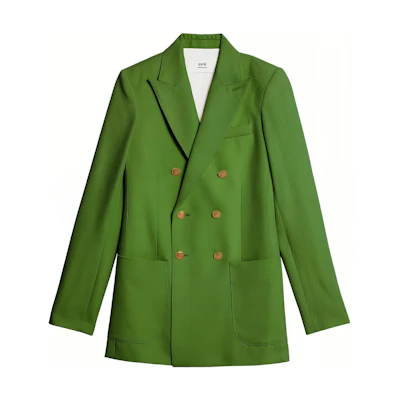 (Women) AMI Paris Solid Double-Breasted Blazer - Grass Green FBV202WV0004
