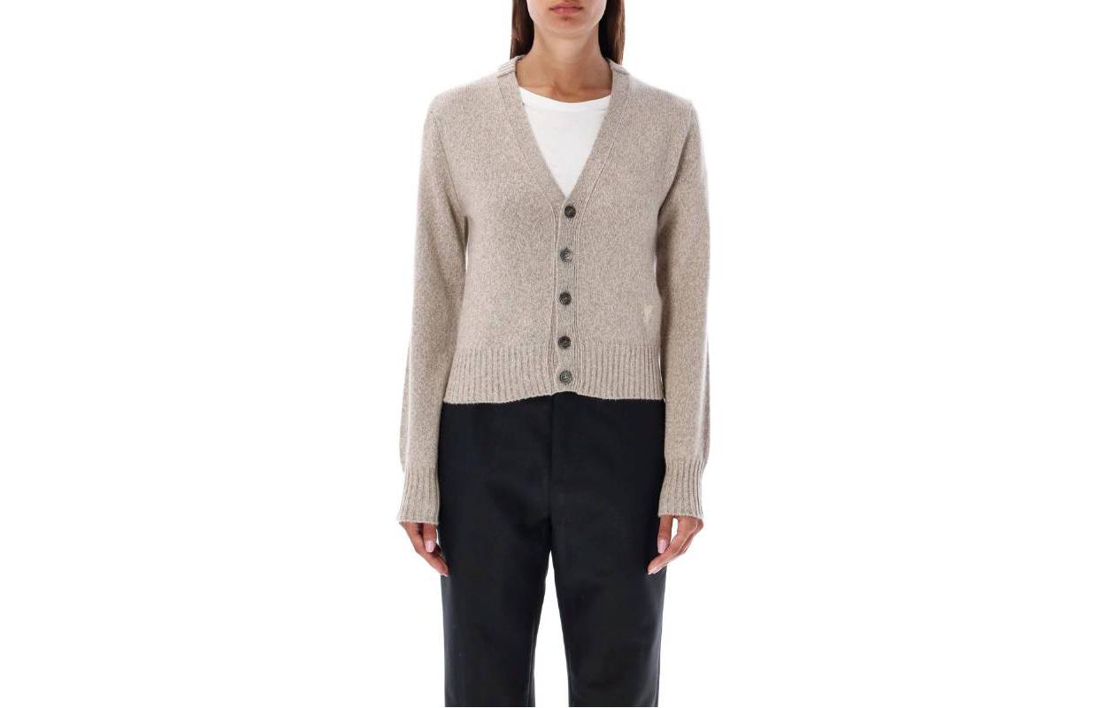 (Women) AMI PARIS  V-Neck Button-Up Cardigan Sweater Off-White FKC127005