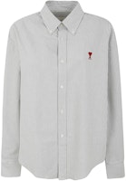 (Women) AMI PARIS White Long Sleeve Shirt with Red Heart Stripes Design USH130CO0021D-039 (Women) AMI PARIS White Long Sleeve Shirt with Red Heart Stripes Design USH130CO0021D-039