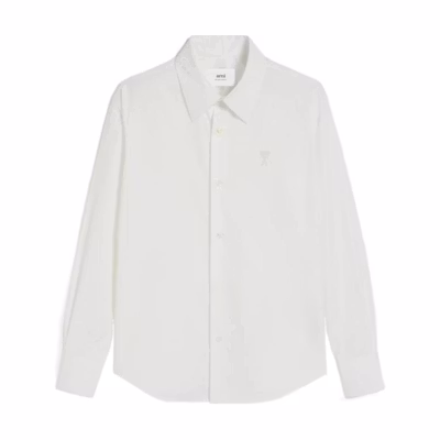 (Women) AMI PARIS White Solid Long-Sleeve Collared Shirt FSH061CO0063-100