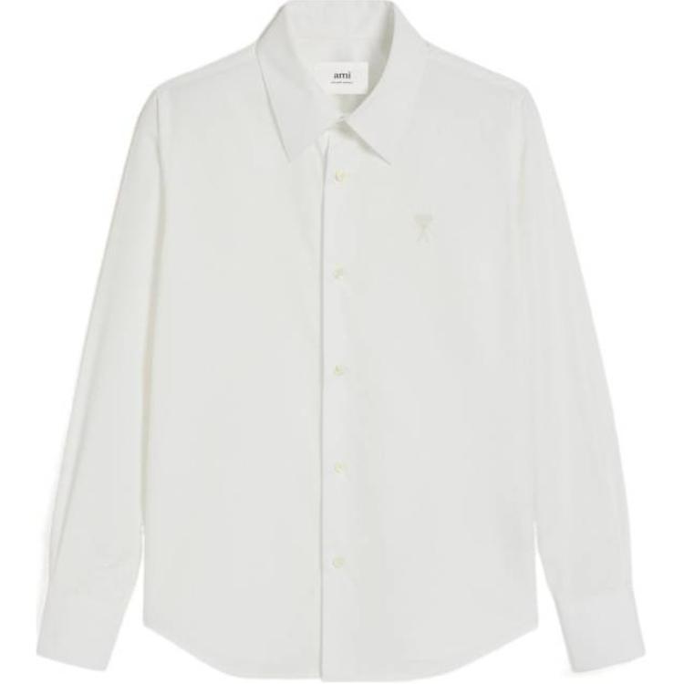Order (W) AMI PARIS 白色纯色长袖翻领衬衫 FSH061CO0063-100