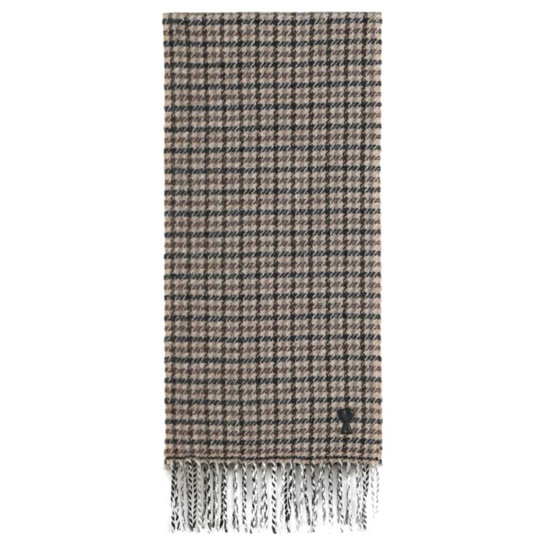 (Women) AMI Paris Ami de Coeur Check Wool Scarf Women’s Brown H24USF429AW0060