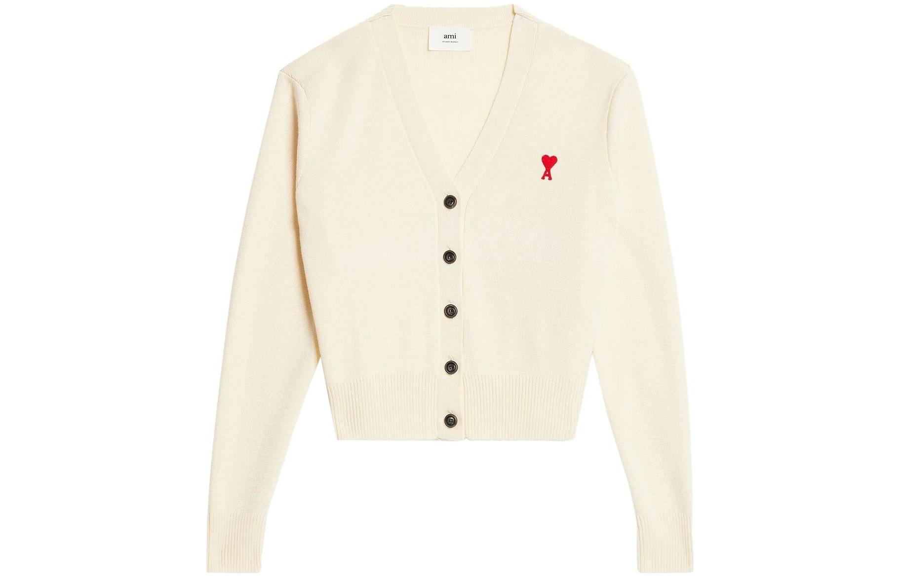 (Women) Ami Paris AMIPARIS  Beige Heart V-Neck Button-Up Knit Cardigan Long Sleeve. FKC010001-709 圖 2