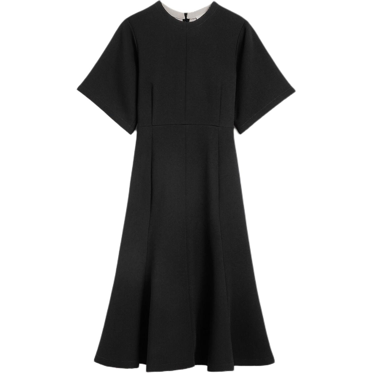 (Women) Ami Paris AMIPARIS  Black Flared Midi T-Shirt Dress with Round Neck. FDR217WV00450013