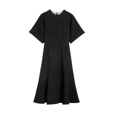 (Women) Ami Paris AMIPARIS Black Flared Midi T-Shirt Dress with Round Neck. FDR217WV00450013