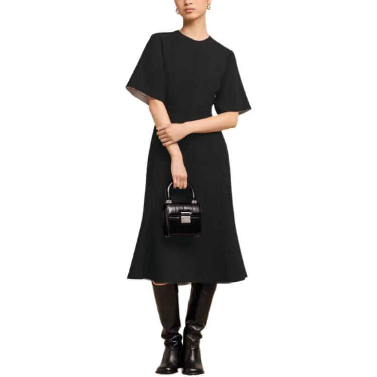 Lookbook (W) Vestido Midi Negro Acampanado Ami Paris AMIPARIS con Cuello Redondo. FDR217WV00450013