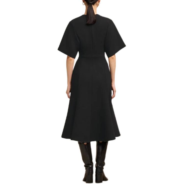 Shop (W) Vestido Midi Negro Acampanado Ami Paris AMIPARIS con Cuello Redondo. FDR217WV00450013