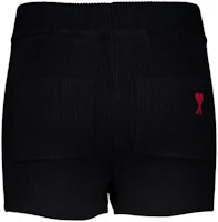 Lookbook (Women) Ami Paris AMIPARIS Black Ribbed Knit Elastic Waist Casual Shorts. FSO146KN0042-BLACK
