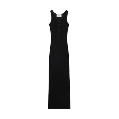 (Women) Ami Paris AMIPARIS Black Slim-Fit Ribbed Sleeveless Long Dress. FDR334JE005-5001