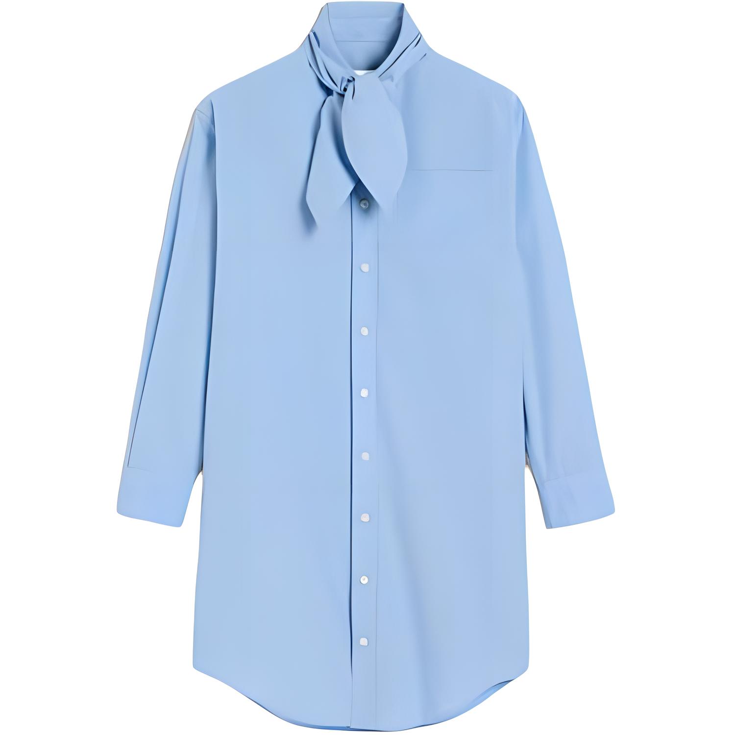 (Women) Ami Paris AMIPARIS  Blue Long Sleeve Midi Shirt Dress with Scarf Collar. FDR104CO0063-484