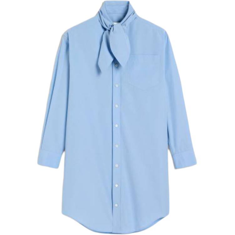 Order (W) Ami Paris Vestido Camisa Midi Azul de Manga Larga con Cuello Bufanda. FDR104CO0063-484