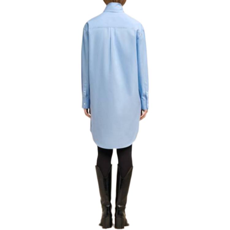 Shop (W) Ami Paris Vestido Camisa Midi Azul de Manga Larga con Cuello Bufanda. FDR104CO0063-484