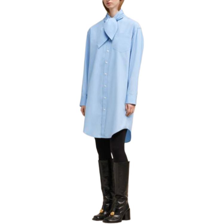 Purchase (W) Ami Paris Vestido Camisa Midi Azul de Manga Larga con Cuello Bufanda. FDR104CO0063-484