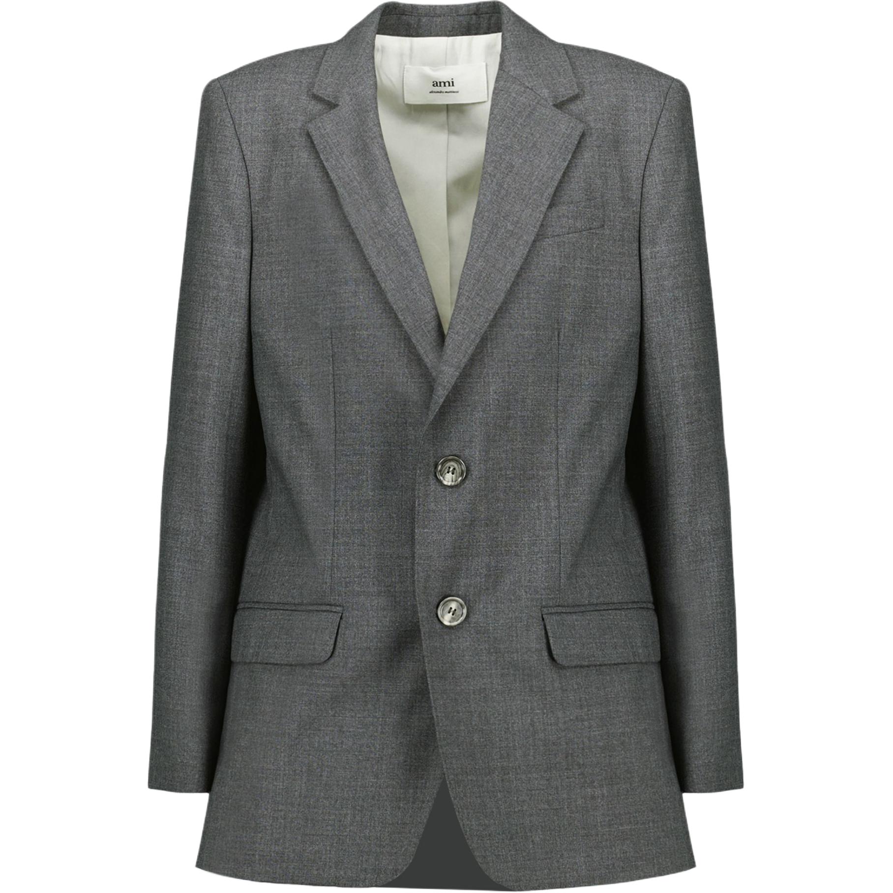 (Women) Ami Paris AMIPARIS  Grey Single-Breasted Tailored Long-Sleeve Jacket. FBV007WV0043-055