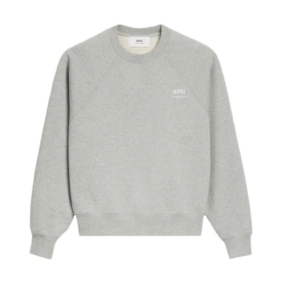 (Women) Ami Paris AMIPARIS Logo Print Ribbed Long Sleeve Sweatshirt Light Grey. E24USW024747-0951