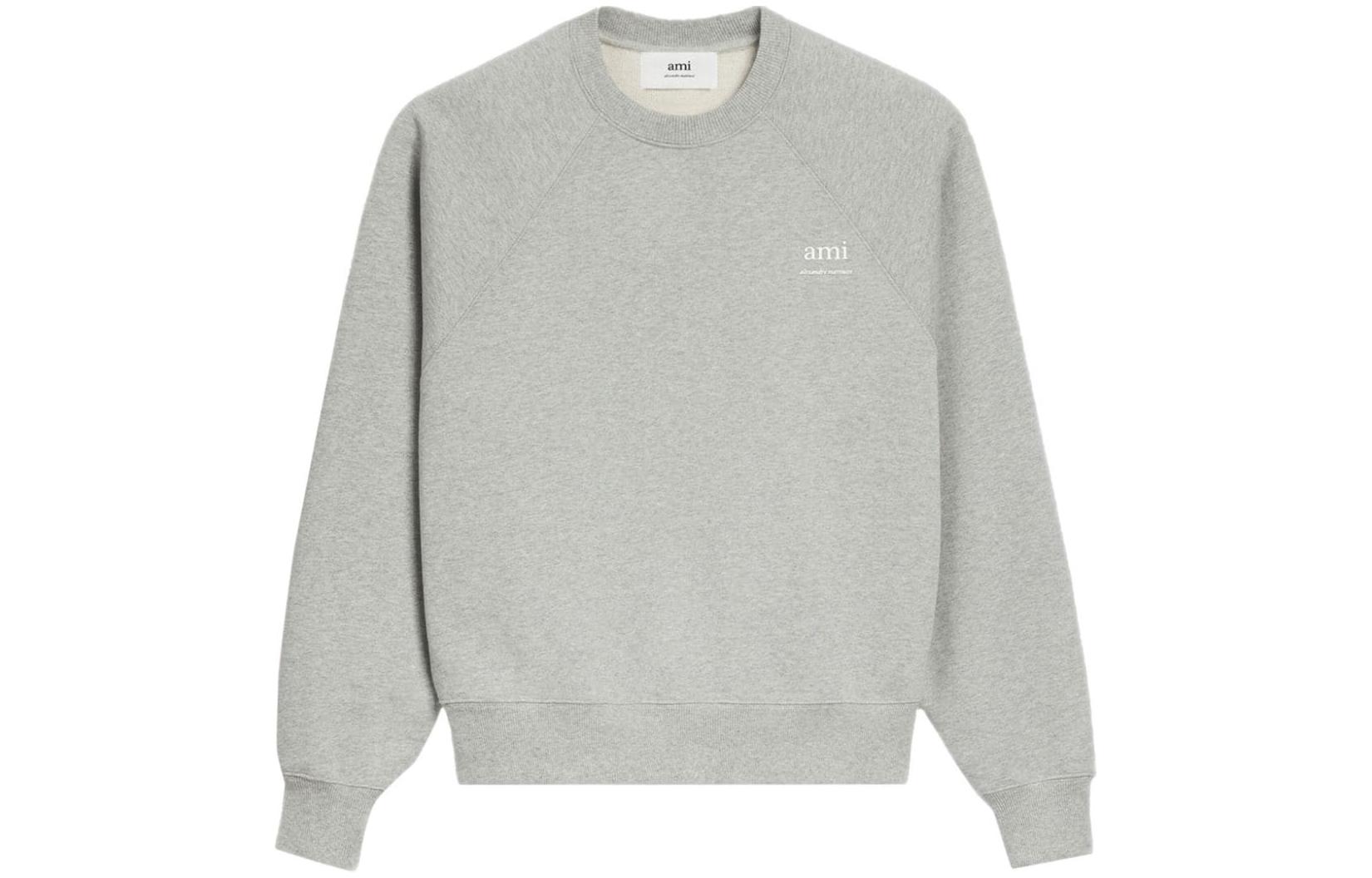 Order (W) Ami Paris AMIPARIS 標誌印花羅紋長袖運動衫 淺灰色。 E24USW024747-0951