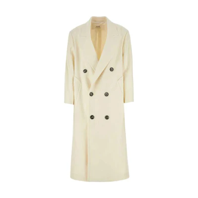 (Women) Ami Paris AMIPARIS Long Double-Breasted Solid Color Coat FCO317WV0016-100