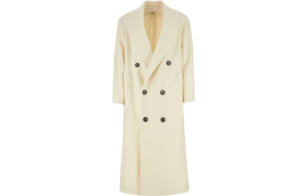 Order (W) Ami Paris AMIPARIS Kot Panjang Double-Breasted Warna Solid FCO317WV0016-100