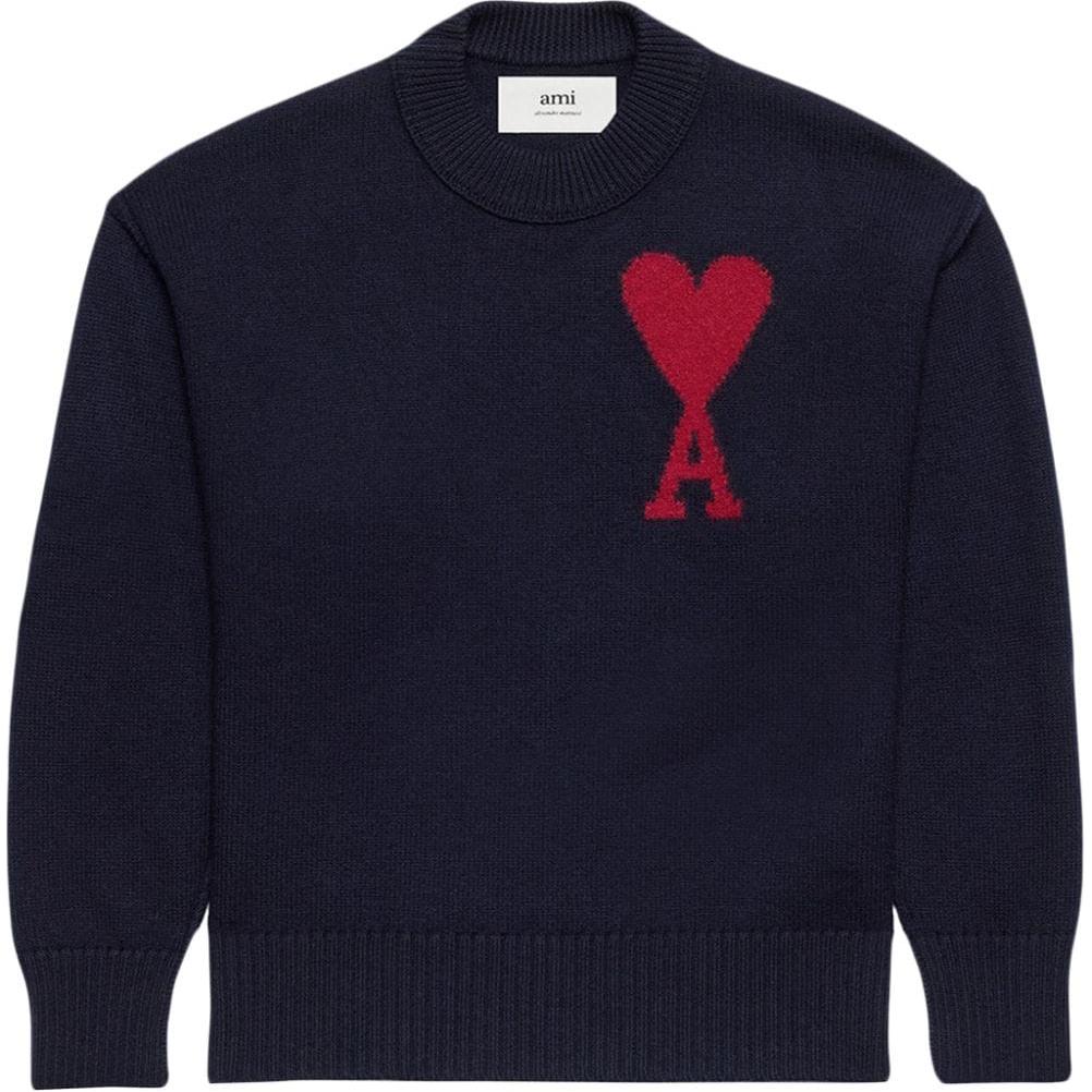 (Women) Ami Paris AMIPARIS  Loose Fit Crewneck Sweater with Heart Embroidery - Navy Blue UKS006018-414