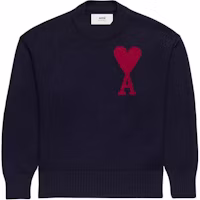 (Women) Ami Paris AMIPARIS Loose Fit Crewneck Sweater with Heart Embroidery - Navy Blue UKS006018-414 (Women) Ami Paris AMIPARIS Loose Fit Crewneck Sweater with Heart Embroidery - Navy Blue UKS006018-414