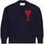 Order (W) アミパリス AMIPARIS ハート刺繍入りルーズフィットクルーネックセーター - ネイビーブルー UKS006018-414