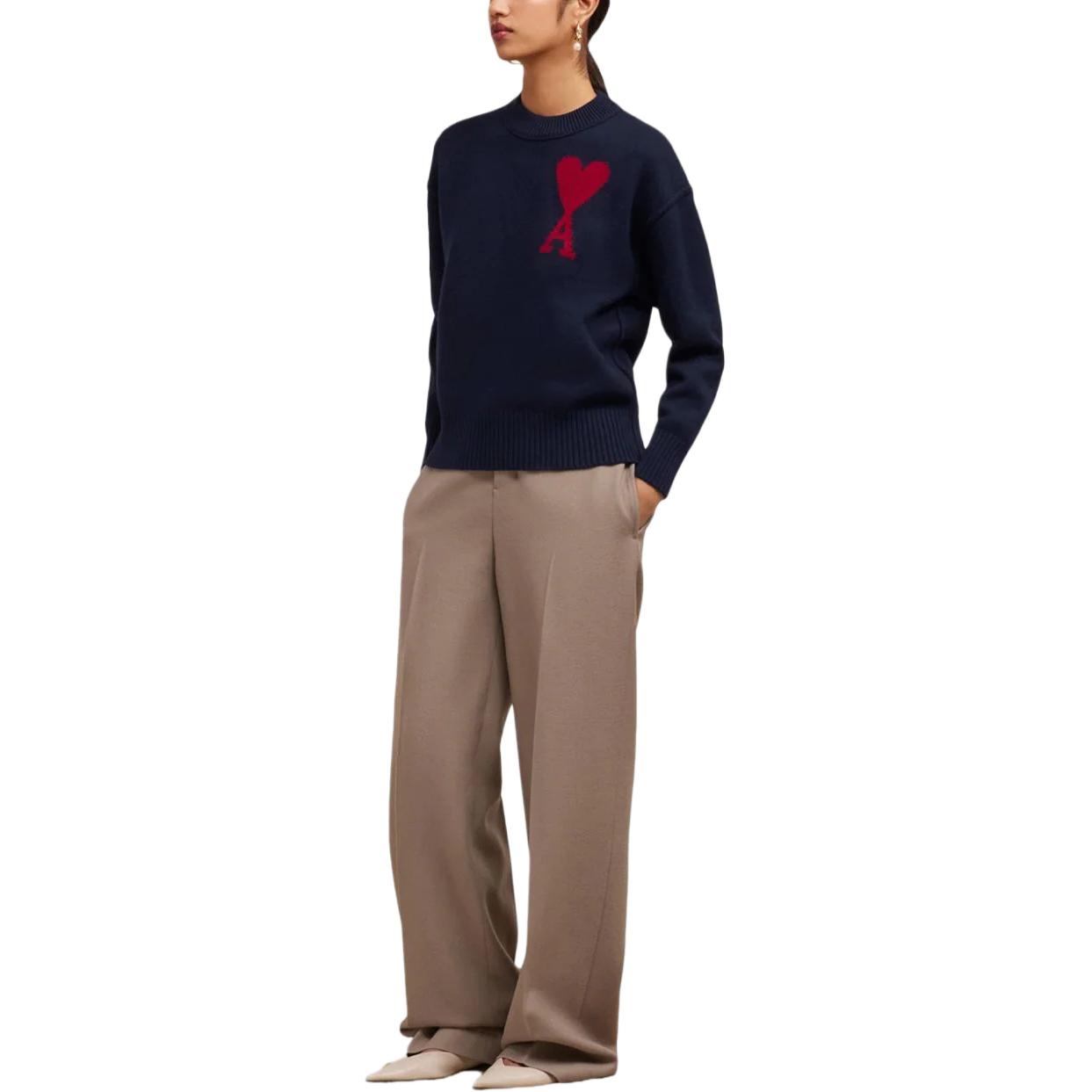 (Women) Ami Paris AMIPARIS  Loose Fit Crewneck Sweater with Heart Embroidery - Navy Blue UKS006018-414 圖 3