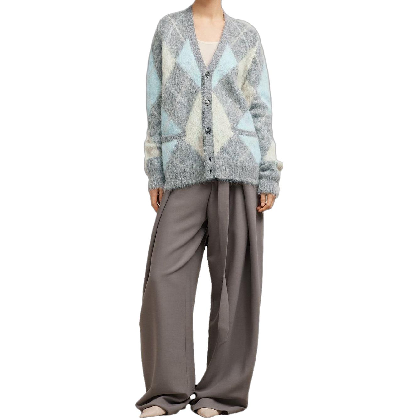 Lookbook (W) Ami Paris Sweater Long Sleeve V-Neck Mohair Diamond Knit Pullover Loose Fit UKC018KN0030093