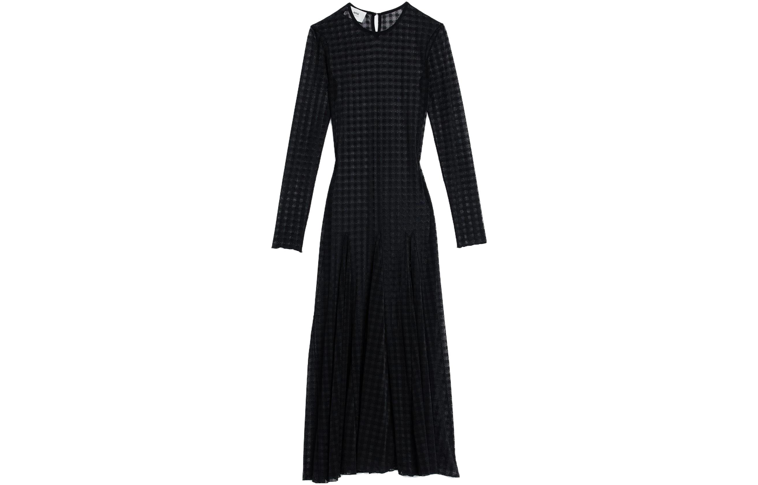 (Women) Ami Paris AMIPARIS  Sheer Checkered Long Sleeve Dress. FDR208PA0006-001