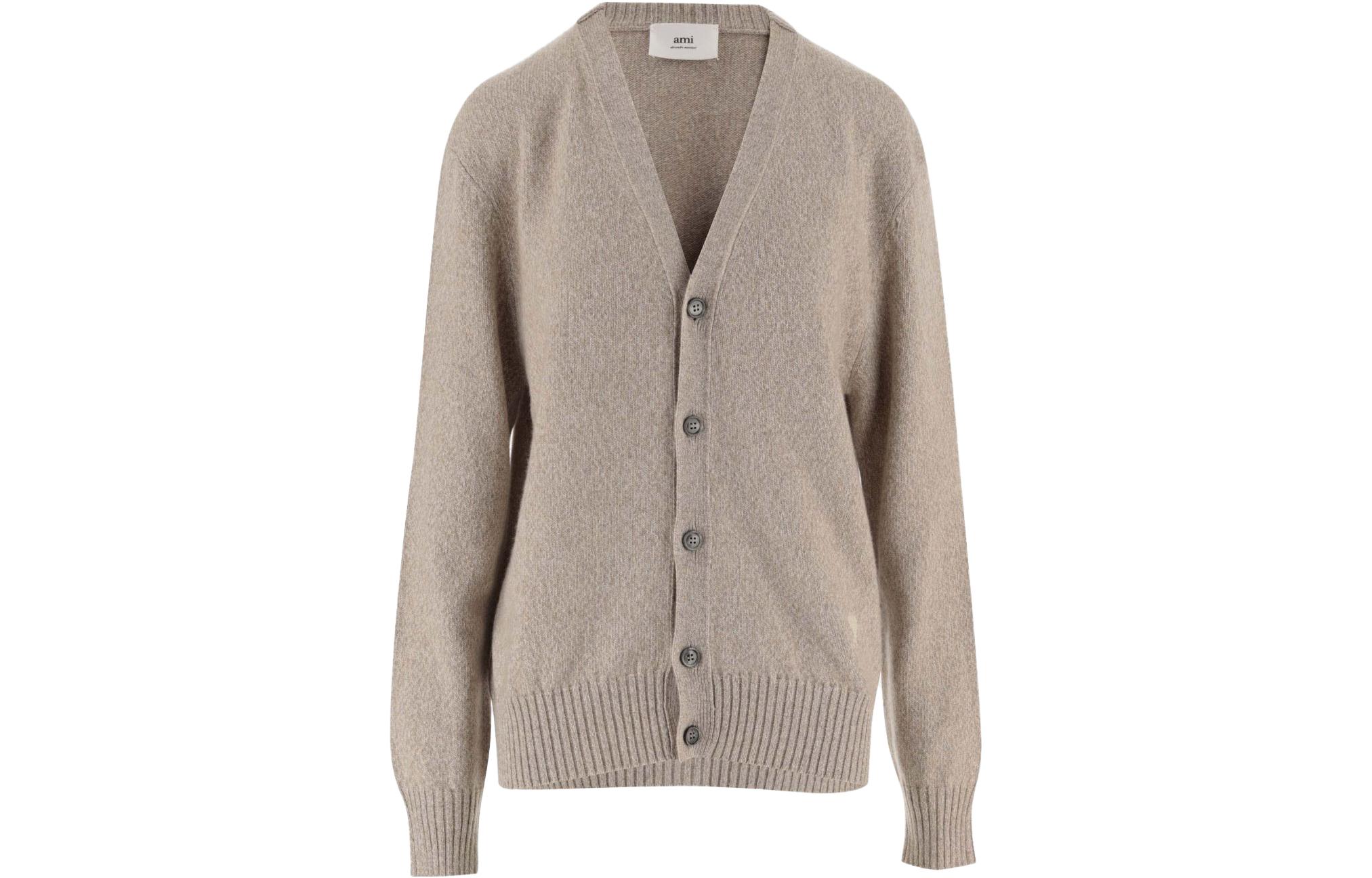 (Women) Ami Paris AMIPARIS  V-Neck Button-Up Long Sleeve Sweater Light Brown HKC127005265