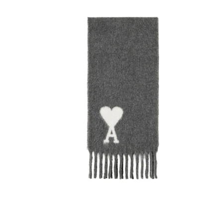 (Women) Ami Paris AMIPARIS Ami De Coeur Wool Knit Scarf Women’s Grey H24USF422AW0054
