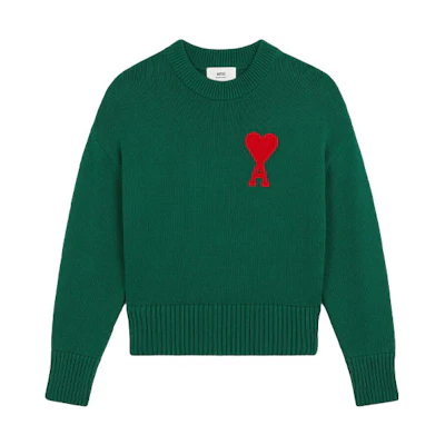 (Women) Ami Paris AMIPARIS FW21 Green Wool-Blend Heart Oversized Crewneck Sweater A21FK009-016300