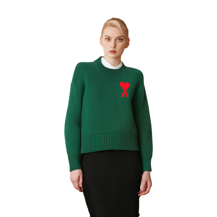 Shop (W) Ami Paris 綠色心型圖案羊毛混紡寬鬆毛衣 - AMIPARIS FW21 A21FK009-016300