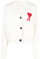 (Women) Ami Paris AMIPARIS FW21 White Cardigan Sweater with Logo Heart Embroidery. A21FK303016-100 (Women) Ami Paris AMIPARIS FW21 White Cardigan Sweater with Logo Heart Embroidery. A21FK303016-100