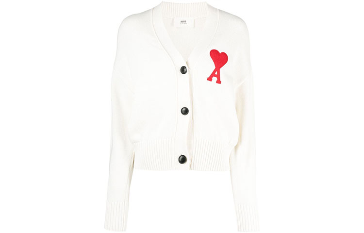 (Women) Ami Paris AMIPARIS FW21  White Cardigan Sweater with Logo Heart Embroidery. A21FK303016-100 圖 2