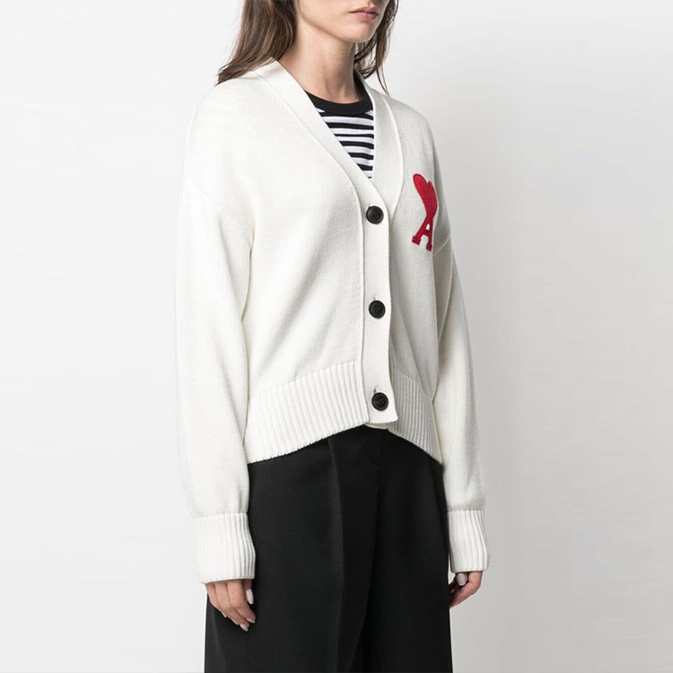 (Women) Ami Paris AMIPARIS FW21  White Cardigan Sweater with Logo Heart Embroidery. A21FK303016-100 圖 5