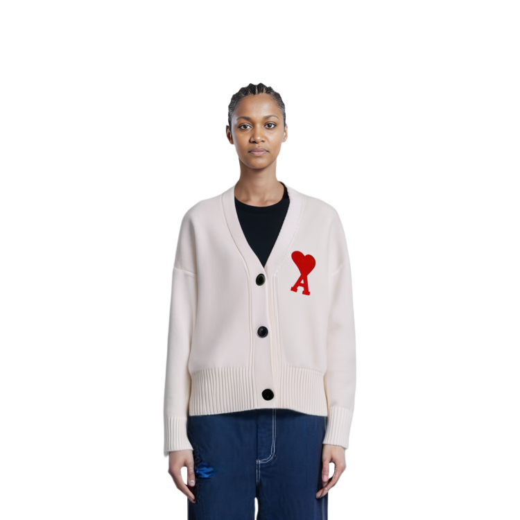 (Women) Ami Paris AMIPARIS FW21  White Cardigan Sweater with Logo Heart Embroidery. A21FK303016-100 圖 6