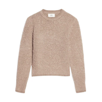 (Women) Ami Paris AMIPARIS FW22 Beige Wool Sweater Crewneck Long Sleeve Pullover FKS053028-250