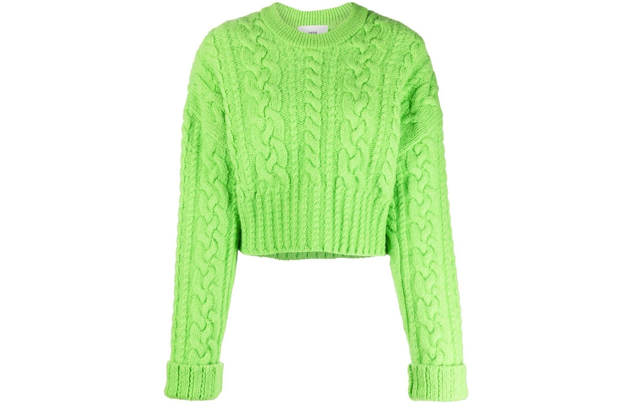 (Women) Ami Paris AMIPARIS FW22  Chunky Knit Wool Sweater Green. FKS051017-300