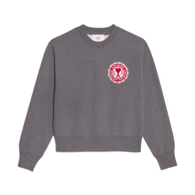 (Women) Ami Paris AMIPARIS FW22 Grey Logo Crewneck Long Sleeve Casual Pullover Sweater. USW011739-055