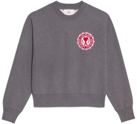 (Women) Ami Paris AMIPARIS FW22 Grey Logo Crewneck Long Sleeve Casual Pullover Sweater. USW011739-055 Order (Women) Ami Paris AMIPARIS FW22 Grey Logo Crewneck Long Sleeve Casual Pullover Sweater. USW011739-055