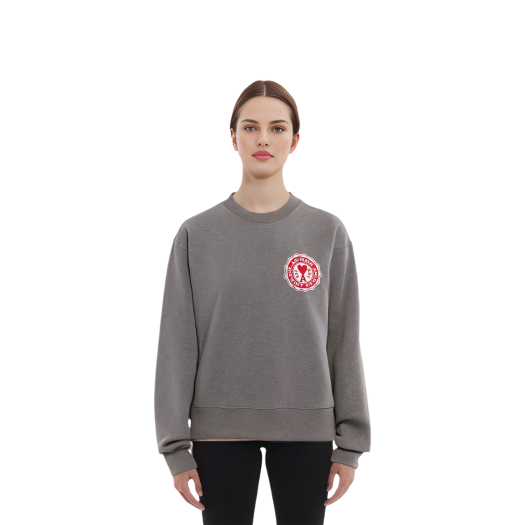 Details for (Women) Ami Paris AMIPARIS FW22  Grey Logo Crewneck Long Sleeve Casual Pullover Sweater. USW011739-055